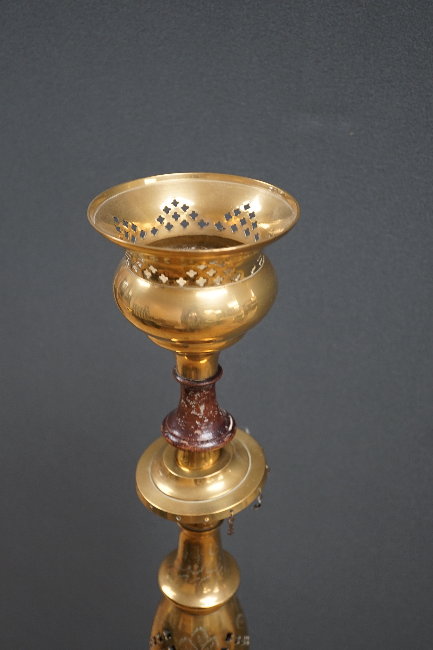 A large Middle Eastern brass hookah, 154cm